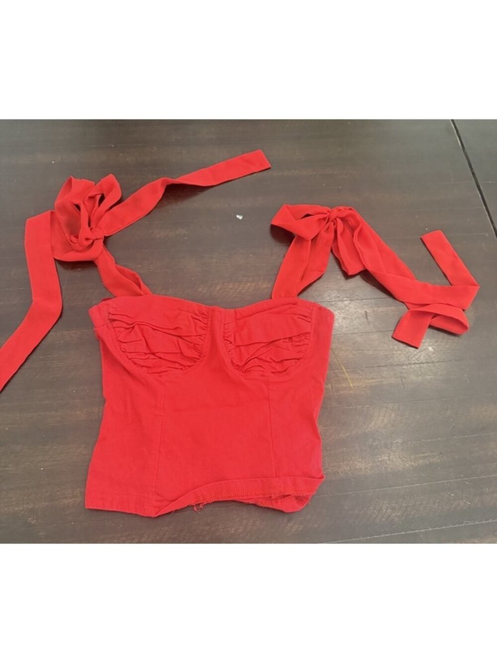 Mable Womens Tank Top Small Red Bustier Corset Tie Strap Ruched Cropped